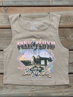 Pink Floyd Cropped Tank Top Women's L Tan Ribbed Live in New York City Graphic